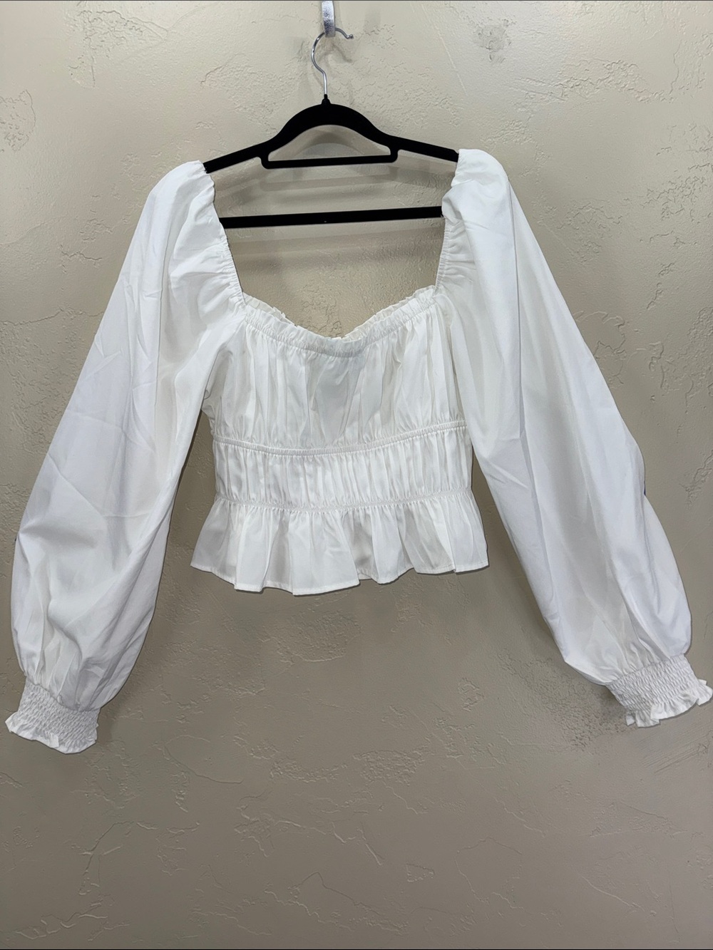 ASTR The Label White Square Neck‎ Puff Sleeve Peplum Blouse Coquette Cottagecore - Picture 7 of 9